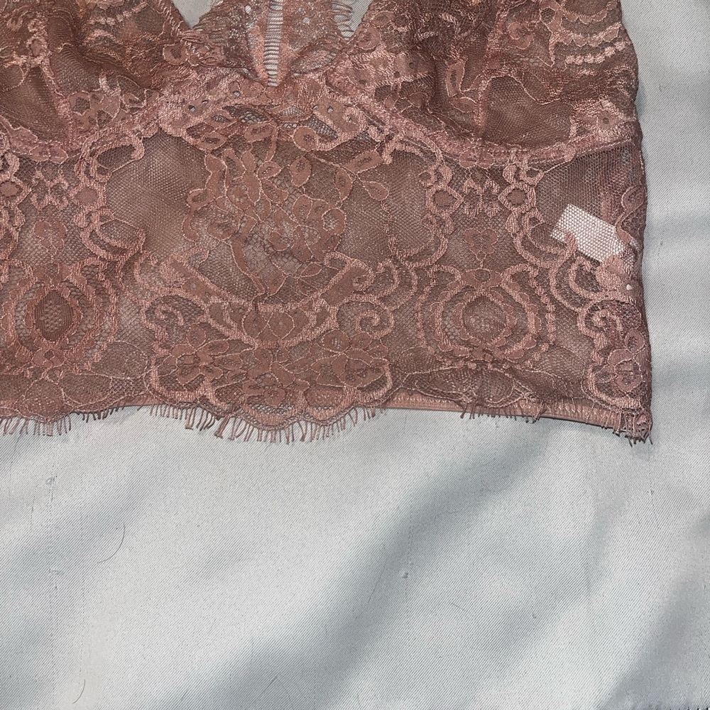 Lace Sheer Bralette With Attached Choker Dusty Rose Pink Color Size Small - Picture 6 of 10